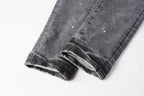 PURPLE  Men Streetwear Distressed Grey Skinny Jeanswith Color Paint Splatter and Knee Rips 9107