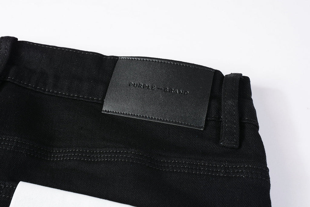 PURPLE  Men Streetwear Skinny Jeans Black Wash with All-Over Metallic Gold "P" Print 9008