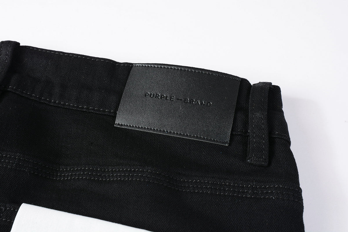 PURPLE  Men Streetwear Skinny Jeans Black Wash with All-Over Metallic Gold "P" Print 9008