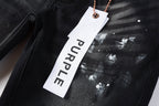 PURPLE   Men Streetwear Skinny Jeans Black Fade Wash with White Paint Splatter and Distressed Rips 9002