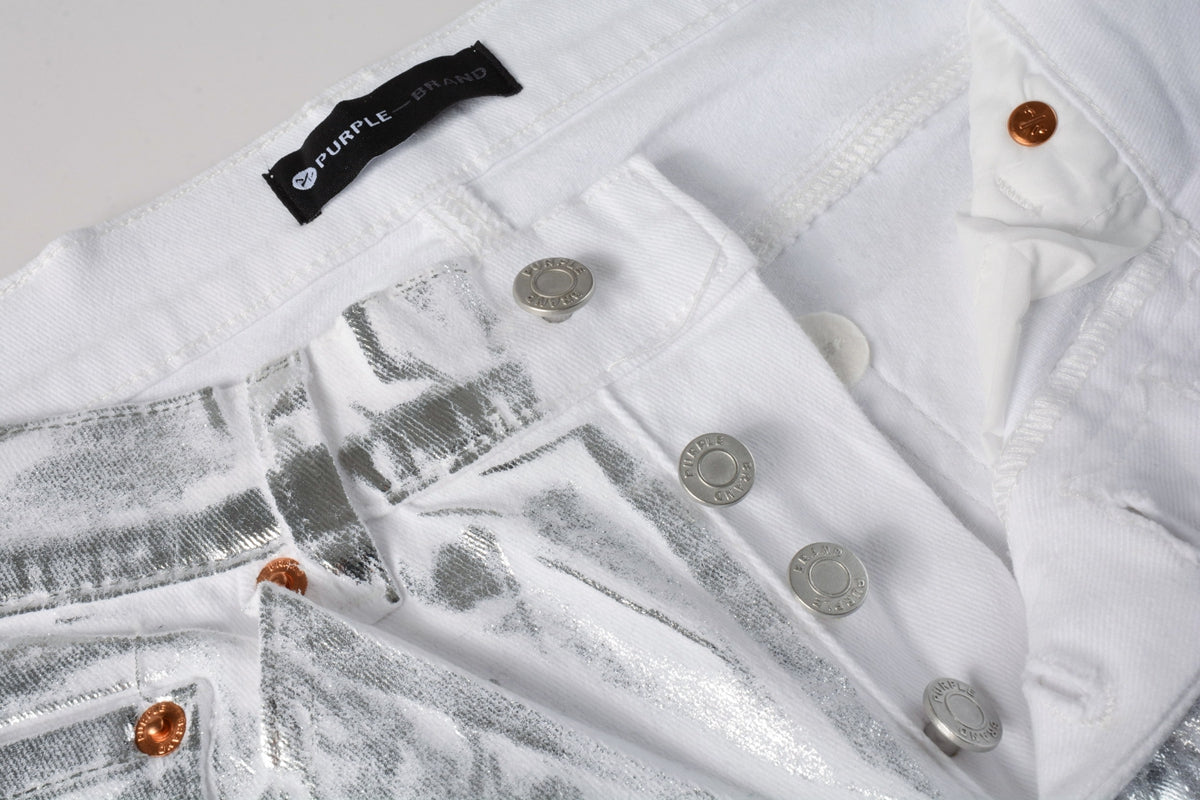 PURPLE  Men Streetwear Jeans Metallic Silver Coated Finish with Futuristic Shine Skinny Fit Statement 9110