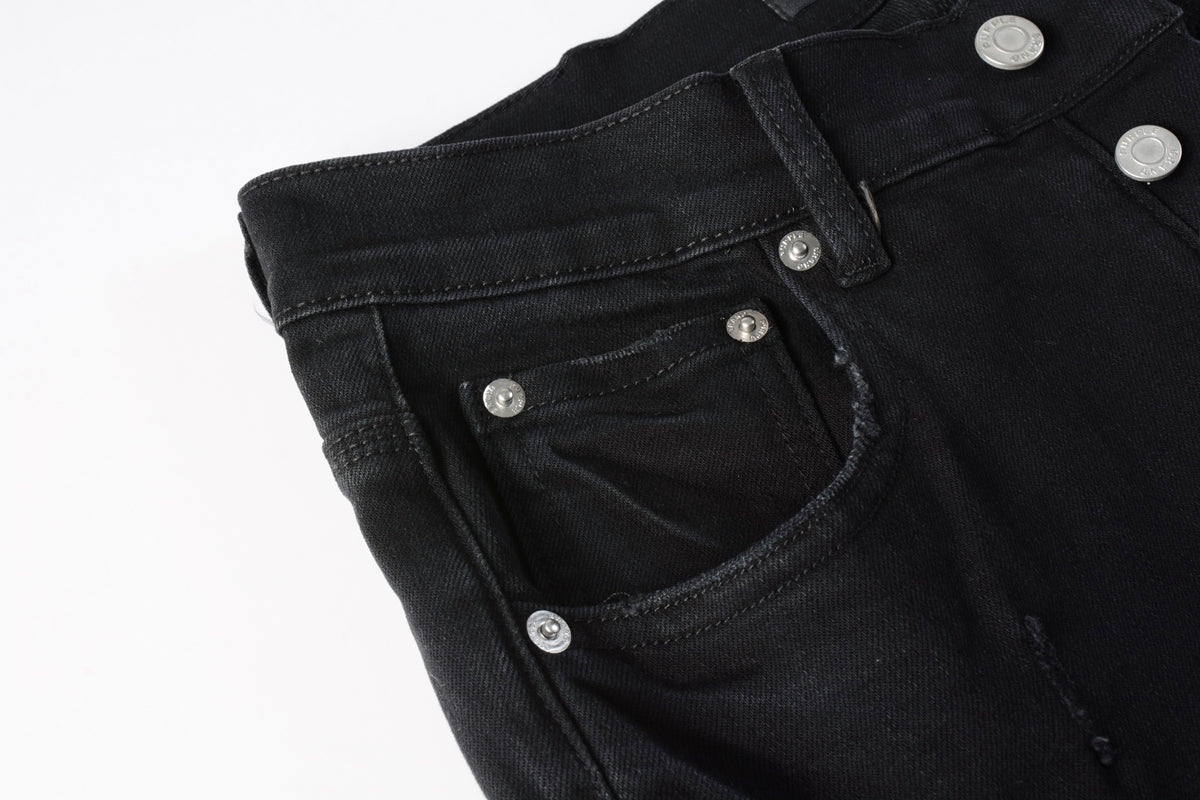 PURPLE  Men Distressed Black Skinny Jeans with Heavy Ripped Design and Grunge Streetwear Vibe 9108