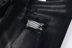 PURPLE  Men Streetwear Skinny Jeans Black Wash with Distressed Rips, Checkered Patches and White Paint Splatter 9001