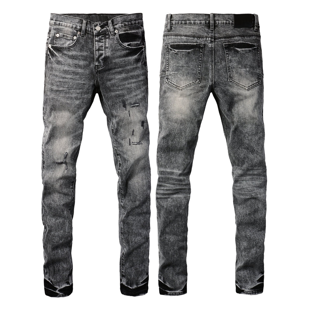 PURPLE  Men Distressed Grey Washed skinny Jeans Ripped Scratch style 9105