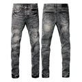 PURPLE  Men Distressed Grey Washed skinny Jeans Ripped Scratch style 9105