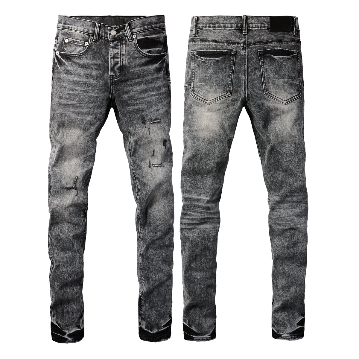 PURPLE  Men Distressed Grey Washed skinny Jeans Ripped Scratch style 9105