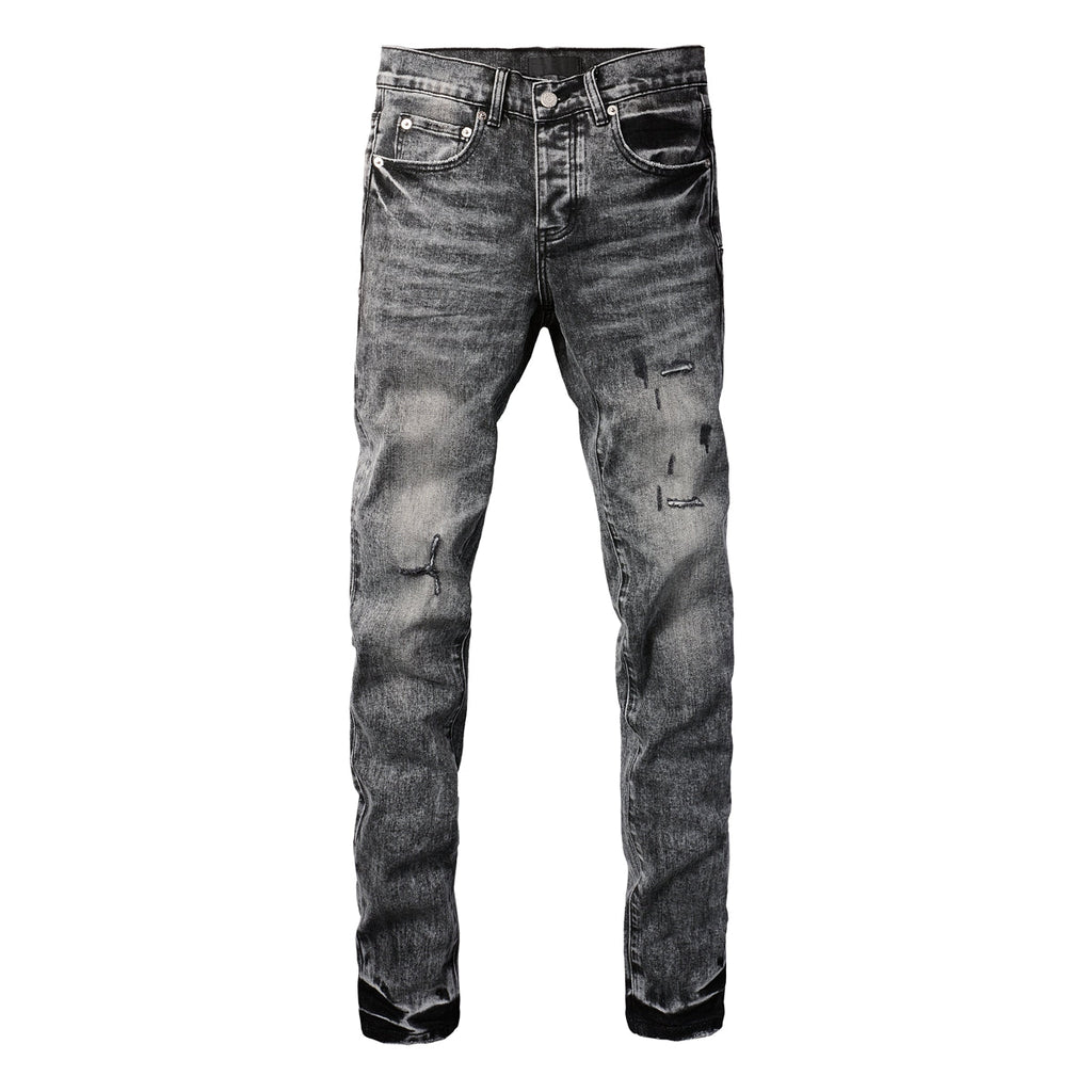 PURPLE  Men Distressed Grey Washed skinny Jeans Ripped Scratch style 9105