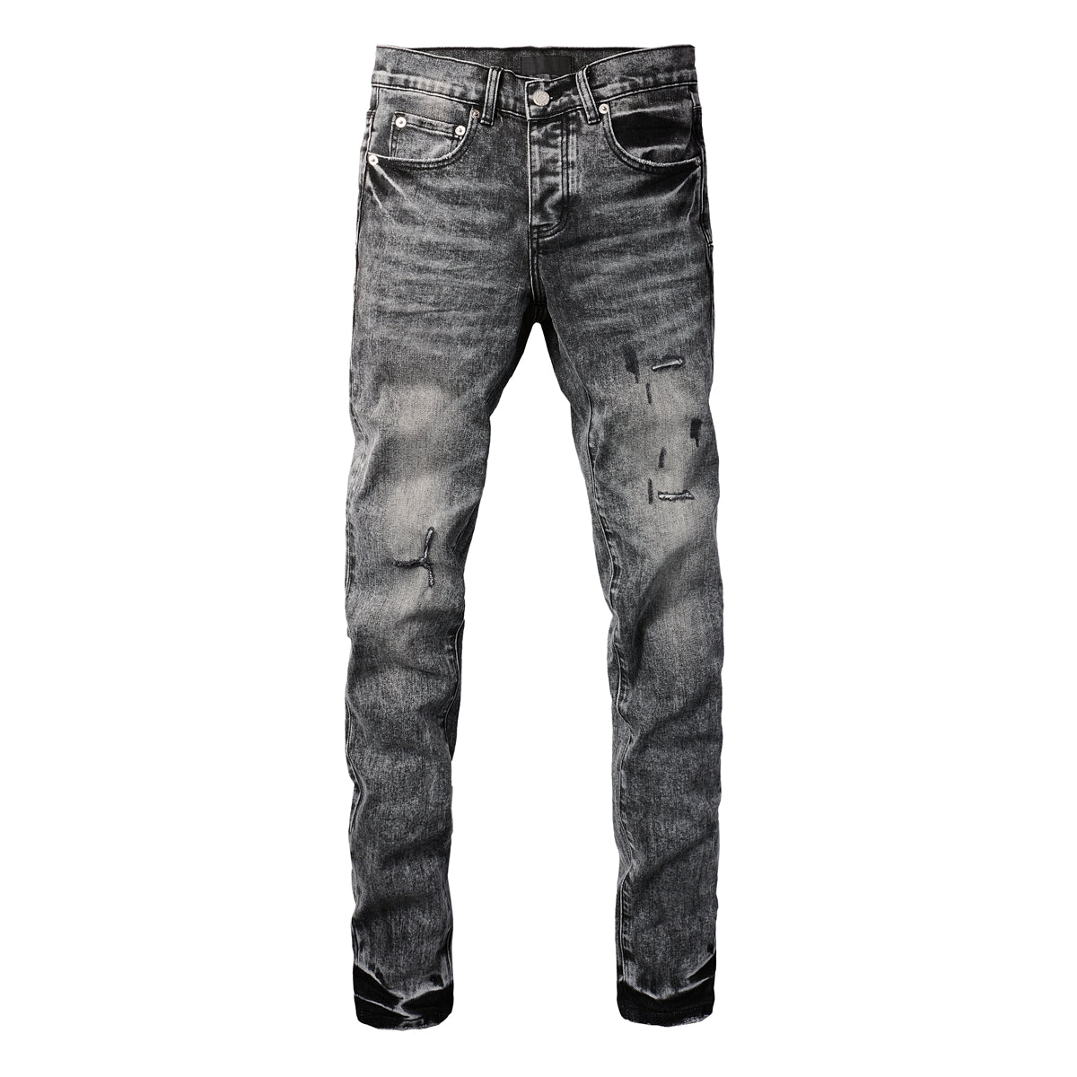PURPLE  Men Distressed Grey Washed skinny Jeans Ripped Scratch style 9105