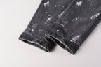 PURPLE  Men Streetwear Skinny Jeans Dark Gray Wash with Knee Rips and White Paint Splatter 9039