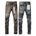 PURPLE  New High Quality Mens Jeans Designer Jeans Fashion Distressed Ripped Denim Cargo For Men High Street Fashion 9031