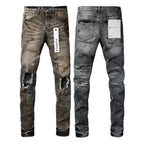 PURPLE  New High Quality Mens Jeans Designer Jeans Fashion Distressed Ripped Denim Cargo For Men High Street Fashion 9031
