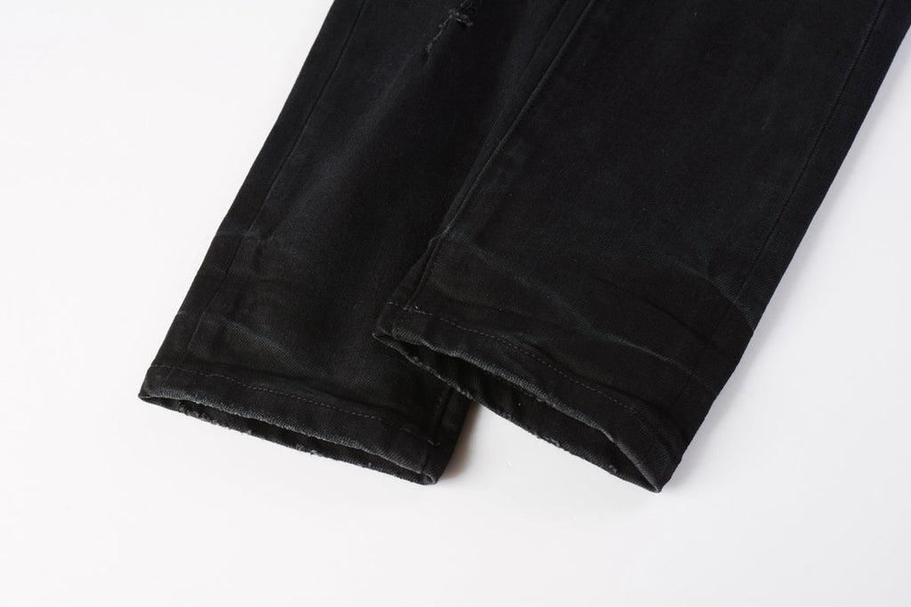 PURPLE  Men Distressed Black Skinny Jeans with Heavy Ripped Design and Grunge Streetwear Vibe 9108