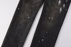 PURPLE  Men Streetwear Skinny Jeans Dark Gray Wash with White Paint Splatter and Brush Strokes 9036