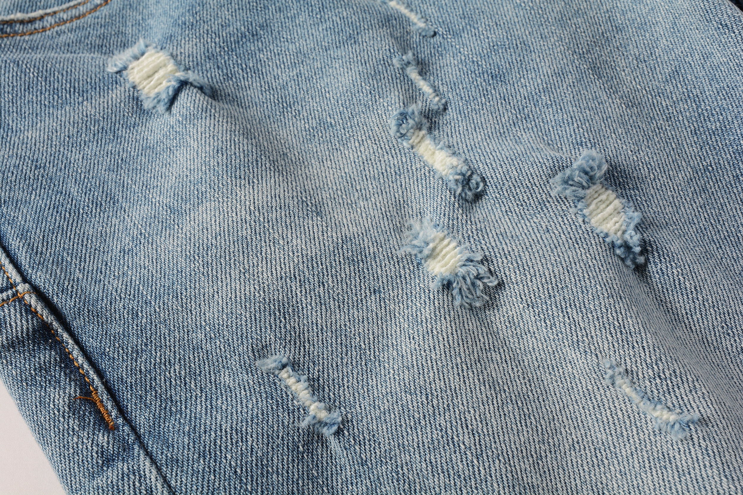 PURPLE   Men Streetwear Skinny Jeans Light Blue Wash with Subtle Distressed Ripped Details 9075