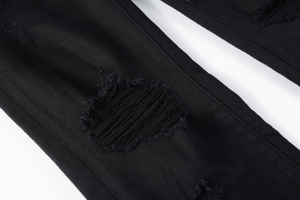 PURPLE  Men Streetwear Skinny Jeans Black Wash with Distressed Rip Details 9022