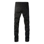 PURPLE  Men Distressed Black Skinny Jeans with Heavy Ripped Design and Grunge Streetwear Vibe 9108