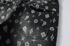 PURPLE  Men Classic Street Skinny Jeans Dark Grey Monogram Print All Over Distressed Style 9112