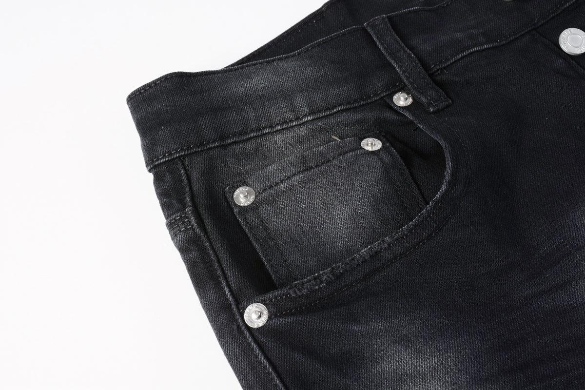 PURPLE  Men Streetwear Jeans Distressed Black Paint Splash Patch Ripped skinny 9099