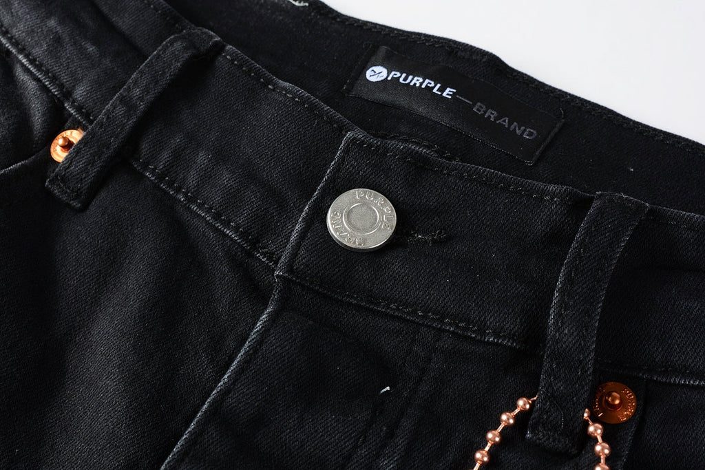 PURPLE   Men Streetwear Skinny Jeans Black Fade Wash with White Paint Splatter and Distressed Rips 9002