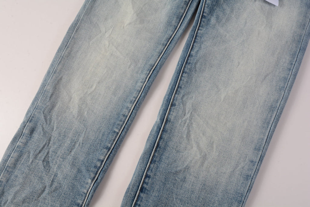 PURPLE  Men Streetwear Skinny Jeans Light Blue Wash with Faded Gradient Finish 9016