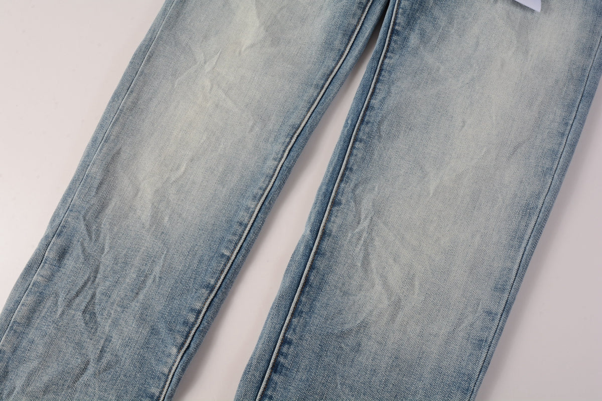 PURPLE  Men Streetwear Skinny Jeans Light Blue Wash with Faded Gradient Finish 9016