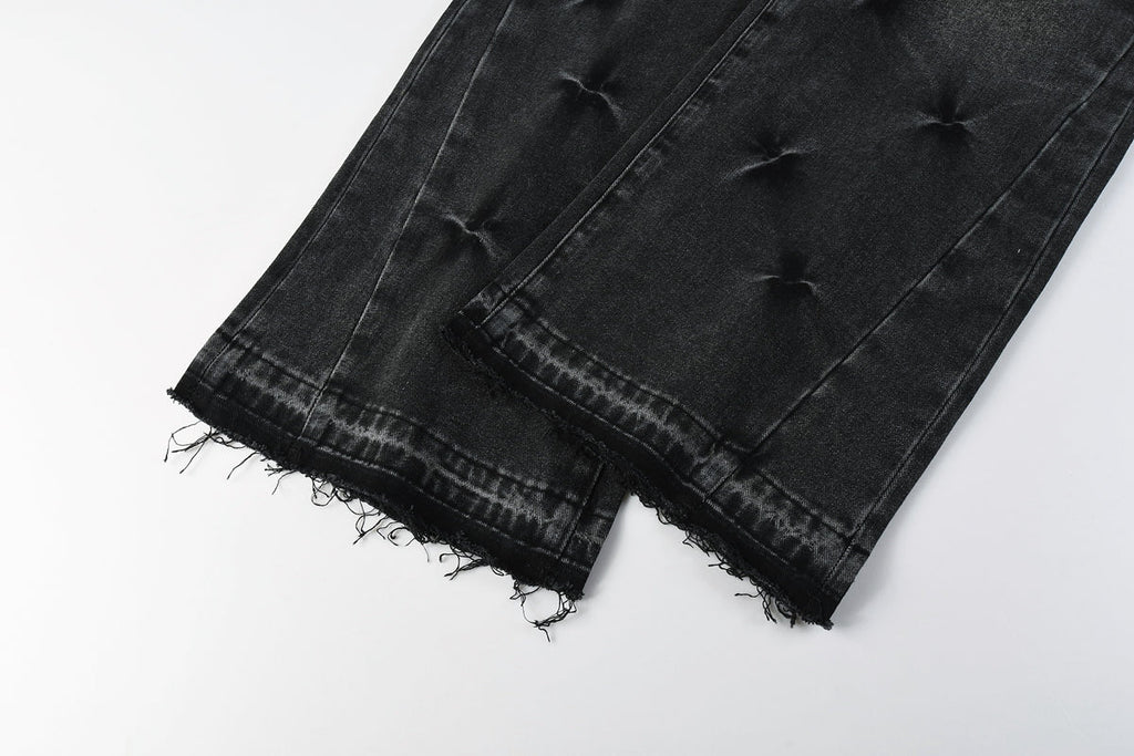 PURPLE  Men Streetwear Wide-Leg Jeans Black Gray Wash with 3D Pinched Pleats