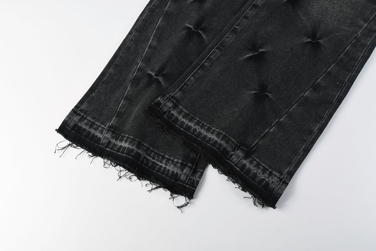 PURPLE  Men Streetwear Wide-Leg Jeans Black Gray Wash with 3D Pinched Pleats