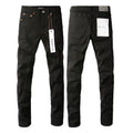 PURPLE  Men Streetwear Skinny Jeans Black Wash with Distressed Rip Details 9022