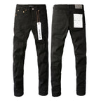 PURPLE  Men Streetwear Skinny Jeans Black Wash with Distressed Rip Details 9022