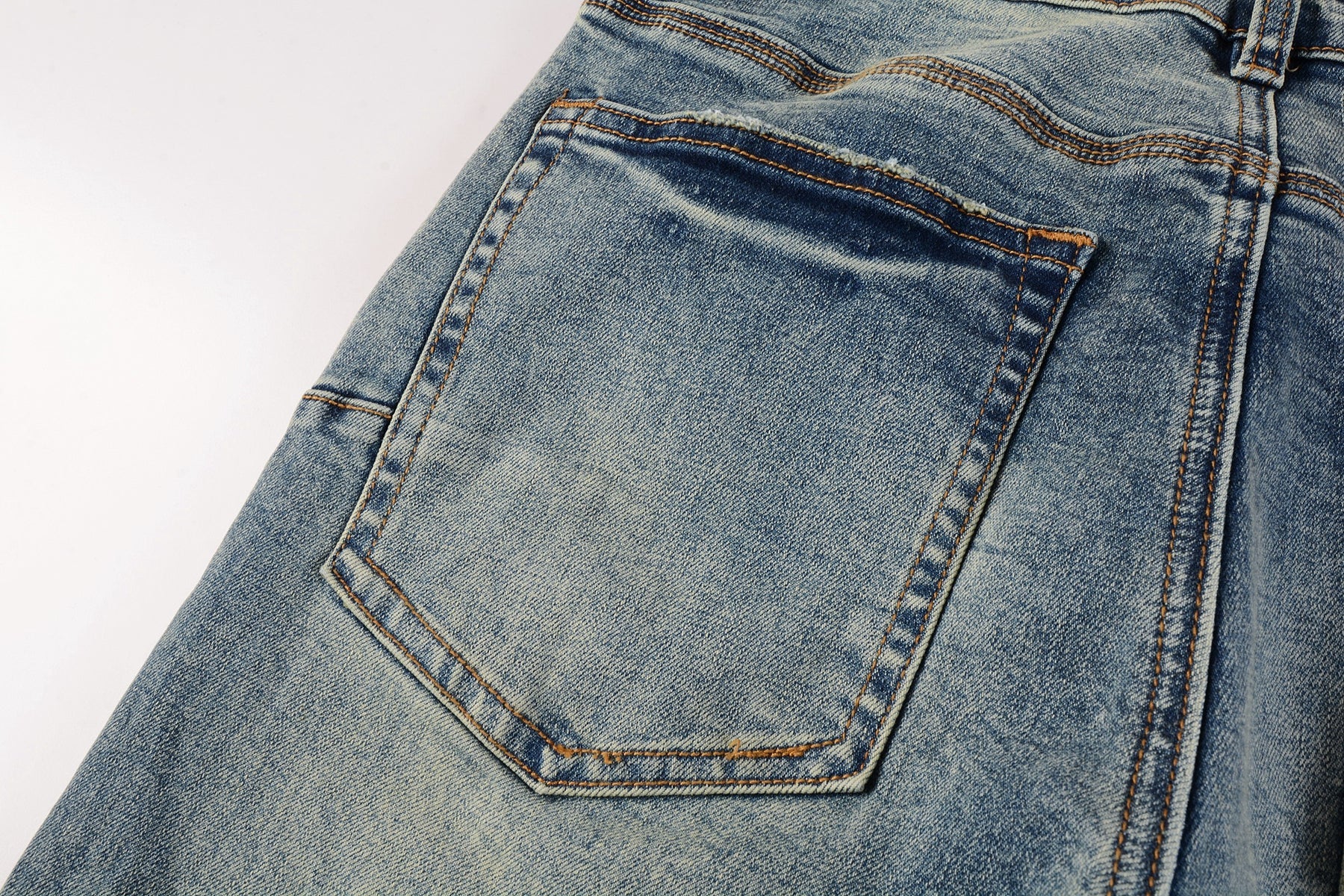 PURPLE  Men Streetwear Skinny Jeans Light Blue Wash with Patchwork Distressed Details 9015