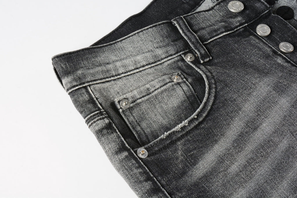 PURPLE  Men Classic Streetwear Jeans Distressed Grey Ripped skinny Fit 9103