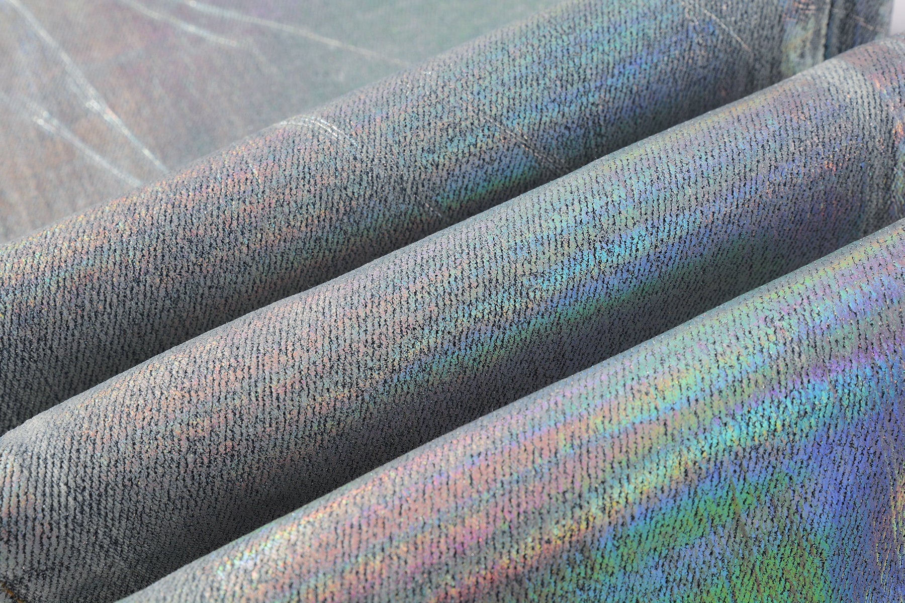 PURPLE   Men Streetwear Skinny Jeans Light Blue Wash with Holographic Iridescent Finish 9005