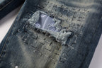 PURPLE  Men Streetwear Jeans Distressed Blue PatchPaint skinny Fit 9025