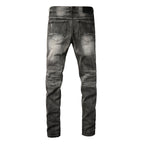 PURPLE  Men Classic Streetwear Jeans Distressed Grey Ripped skinny Fit 9103