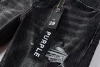 PURPLE  Men Streetwear Skinny Jeans Dark Gray Wash with Heavy Distressed Ripped Details 9079