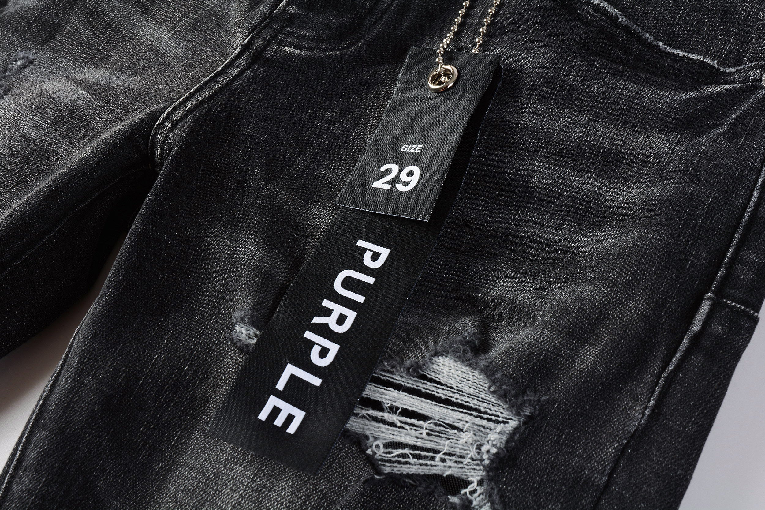 PURPLE  Men Streetwear Skinny Jeans Dark Gray Wash with Heavy Distressed Ripped Details 9079