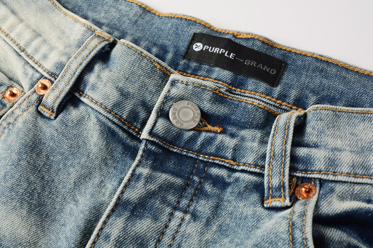 PURPLE  Men Streetwear Jeans Distressed Light Blue Patch Leopard Ripped skinny 9095