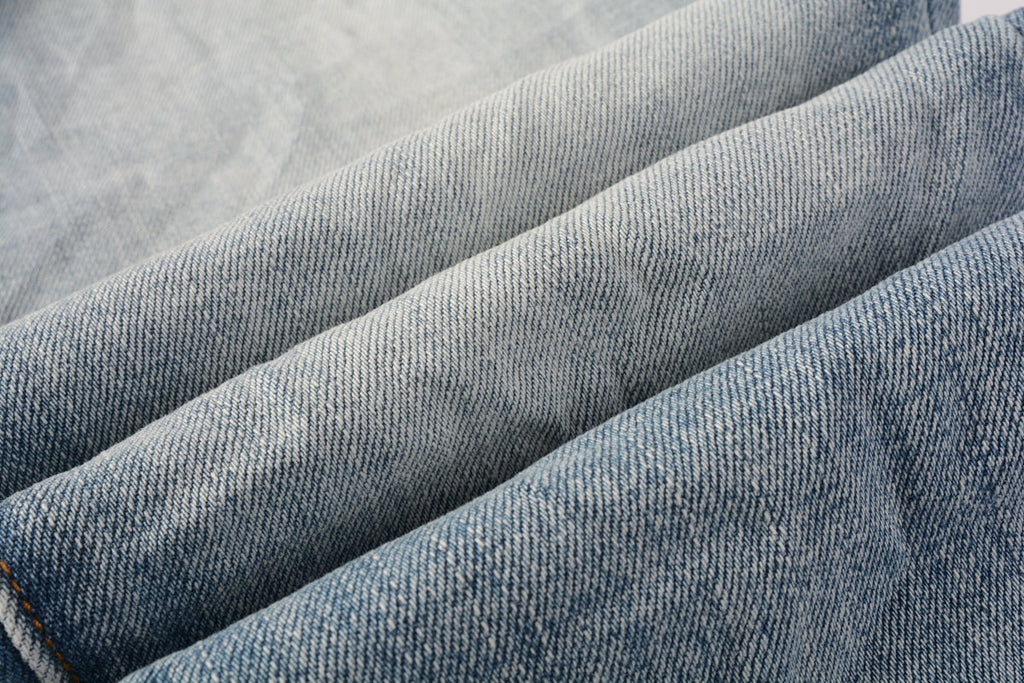 PURPLE  Men Streetwear Skinny Jeans Light Blue Wash with Faded Gradient Finish 9016