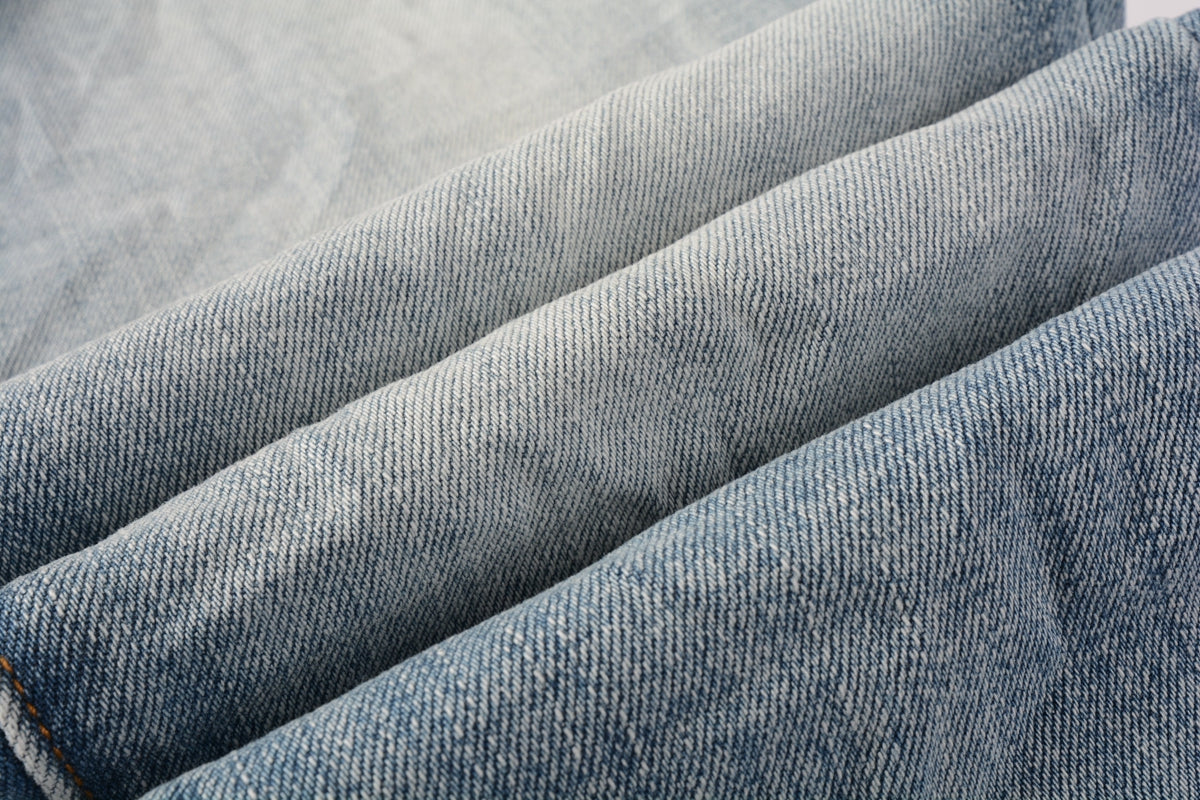 PURPLE  Men Streetwear Skinny Jeans Light Blue Wash with Faded Gradient Finish 9016