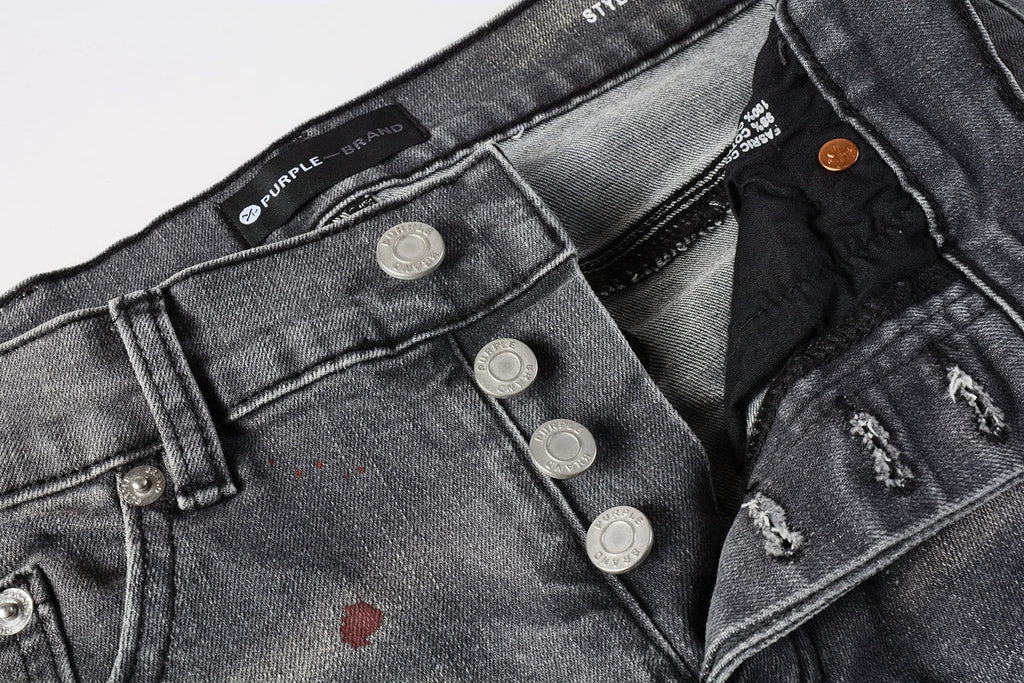 PURPLE  Men Streetwear Distressed Grey Skinny Jeanswith Color Paint Splatter and Knee Rips 9107