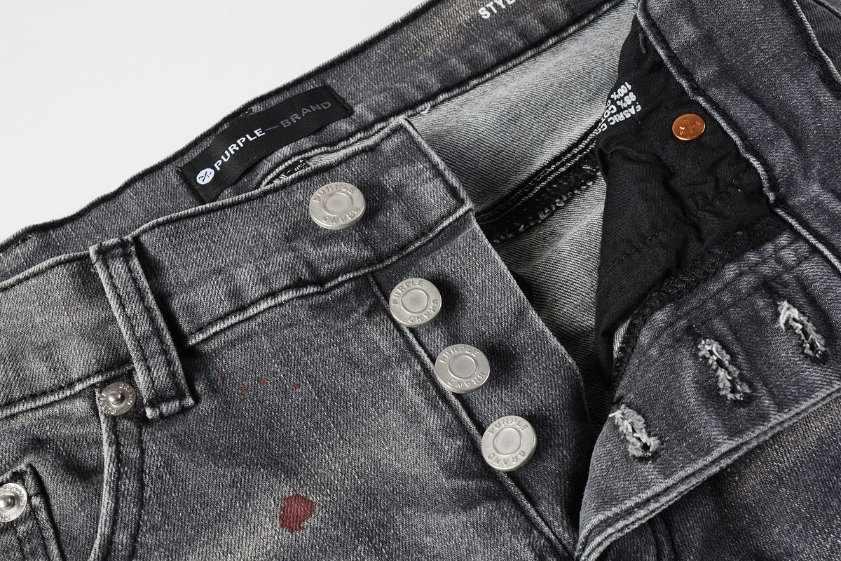 PURPLE  Men Streetwear Distressed Grey Skinny Jeanswith Color Paint Splatter and Knee Rips 9107