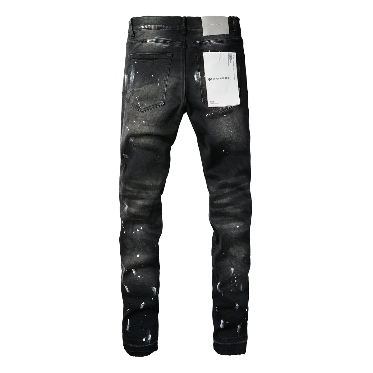 PURPLE   Men Streetwear Skinny Jeans Black Fade Wash with White Paint Splatter and Distressed Rips 9002