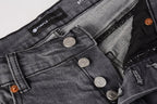PURPLE  Men Streetwear Skinny Jeans Dark Gray Wash with Knee Rips and White Paint Splatter 9039