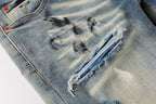 PURPLE  Men Classic Streetwear Jeans DistressedBlue Paint Slash Skinny 9037