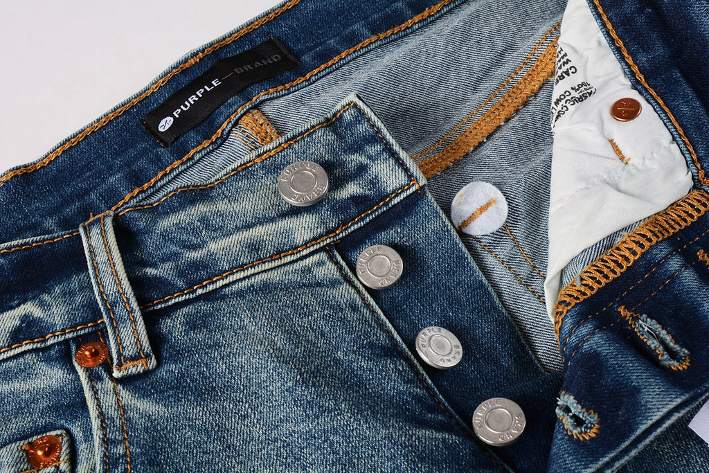 PURPLE   Men Streetwear Skinny Jeans Light Blue Wash with Subtle White Pattern Wash 9013