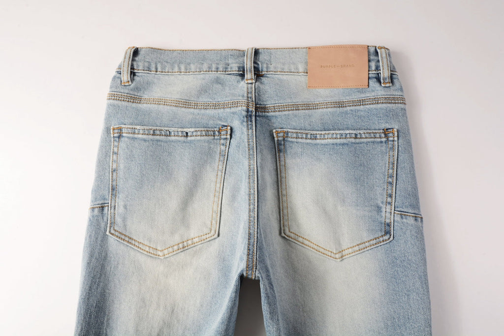 PURPLE  Men Streetwear Jeans Light Blue Ripped Graffiti Print Distressed skinny 9101