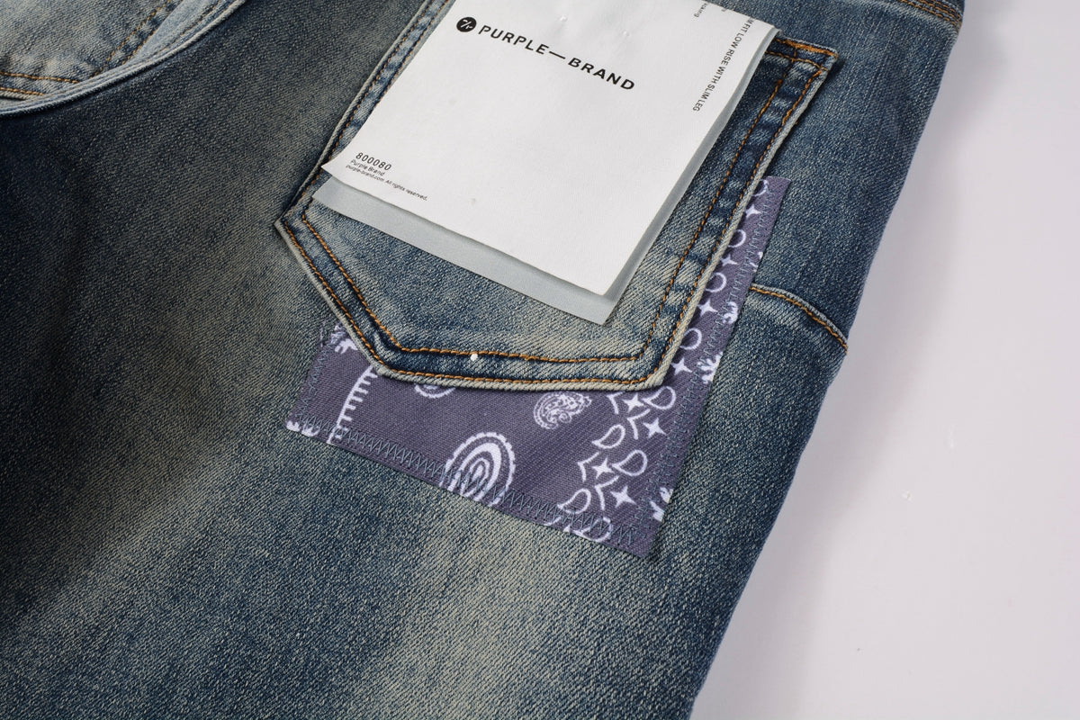 PURPLE  Men Streetwear Jeans Distressed Blue PatchPaint skinny Fit 9025
