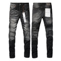 PURPLE   Men Streetwear Skinny Jeans Black - Gray Fade Wash with White Paint Specks 9027
