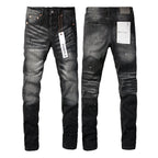 PURPLE   Men Streetwear Skinny Jeans Black - Gray Fade Wash with White Paint Specks 9027