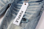 PURPLE   Men Streetwear Skinny Jeans Light Blue Wash with Heavy Distressed Rips and White Paint Splatter 9003